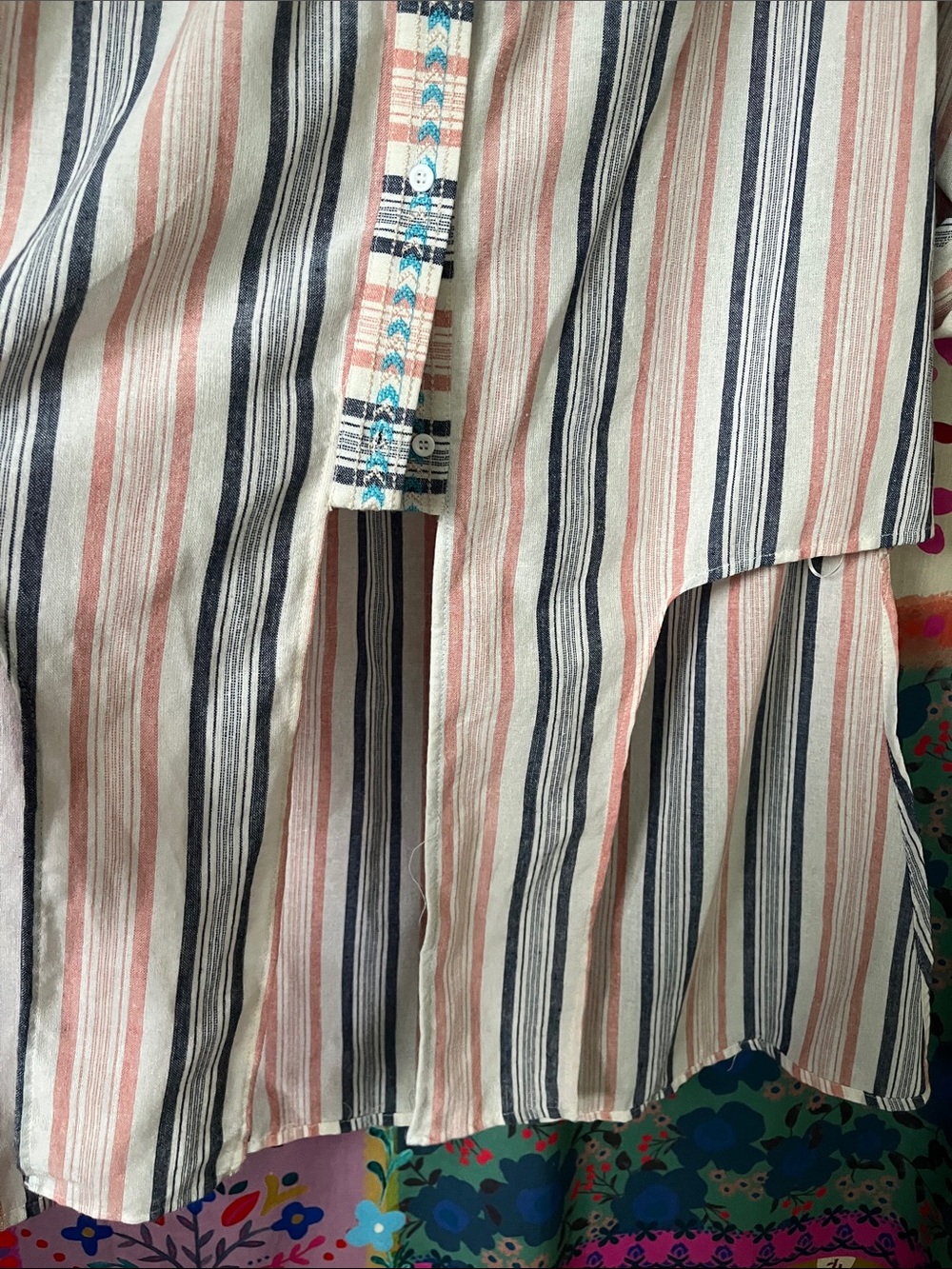 ANDREE BY UNIT Boho Pink/Navy Striped Embroidered Cotton Tie FrontTunic Size S - Picture 8 of 13